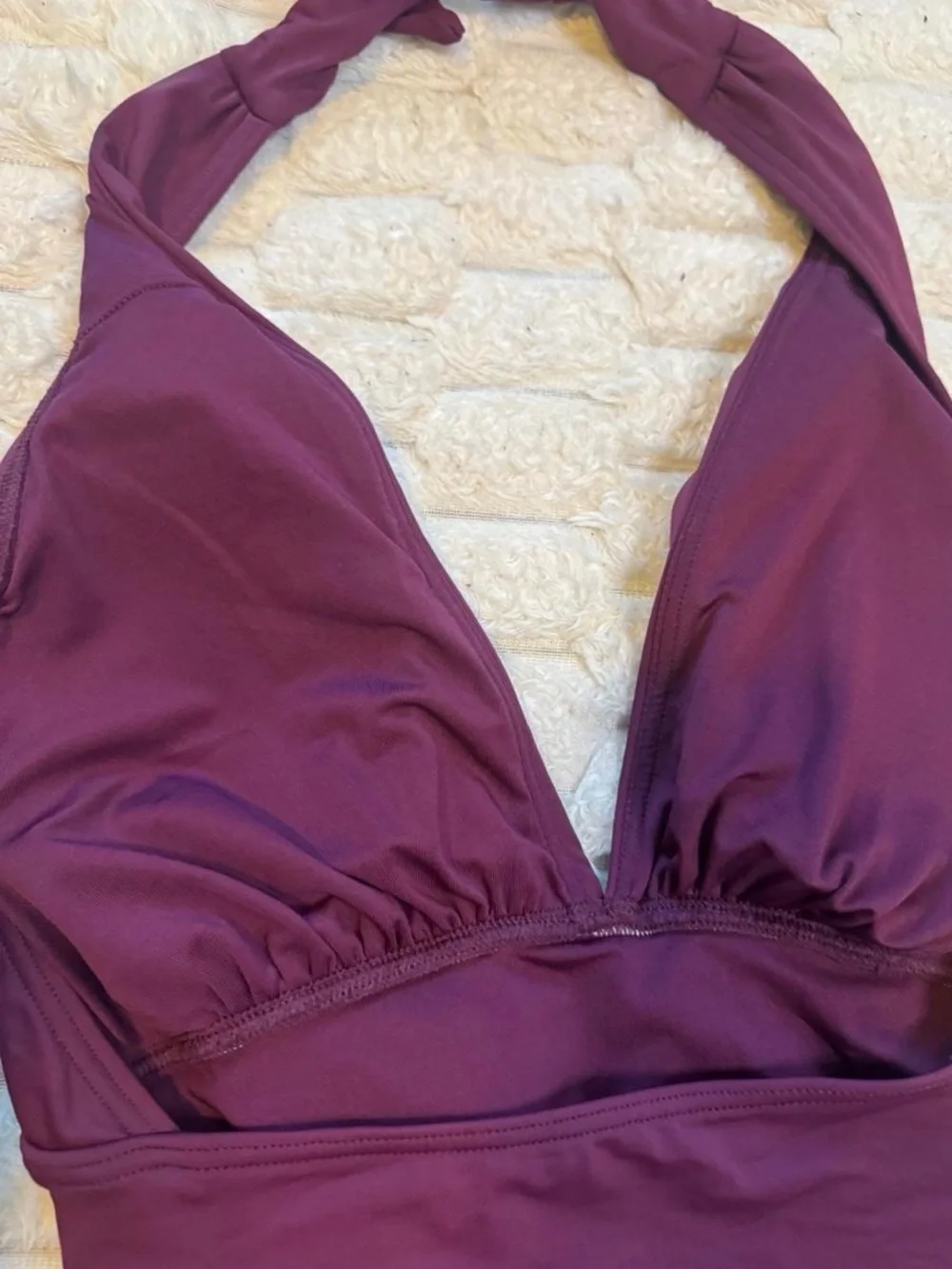Kate Spade New York Burgundy Halter One Piece Swimsuit Gold Ring Belt